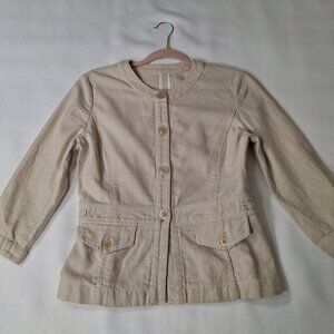 Vintage Oatmeal Cotton Peplum Utility Jacket Sz S Casual Smart Round Collar